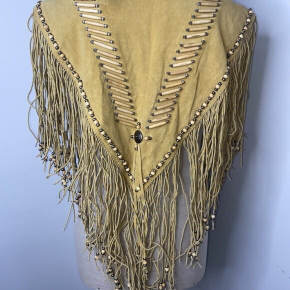 Cripple Creek Shawl Vest Western Leather Studded Bead Fringe Capelet Poncho OS - Picture 10 of 11
